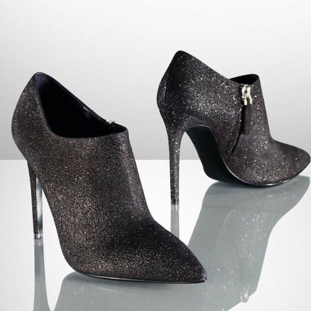 Ralph Lauren Collection Tahira Black Glitter Ankle Boots 9.5